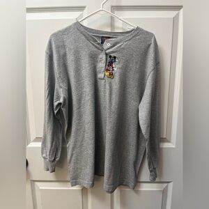 Disney Gray Long Sleeve Tee with Mickey Mouse Graphic